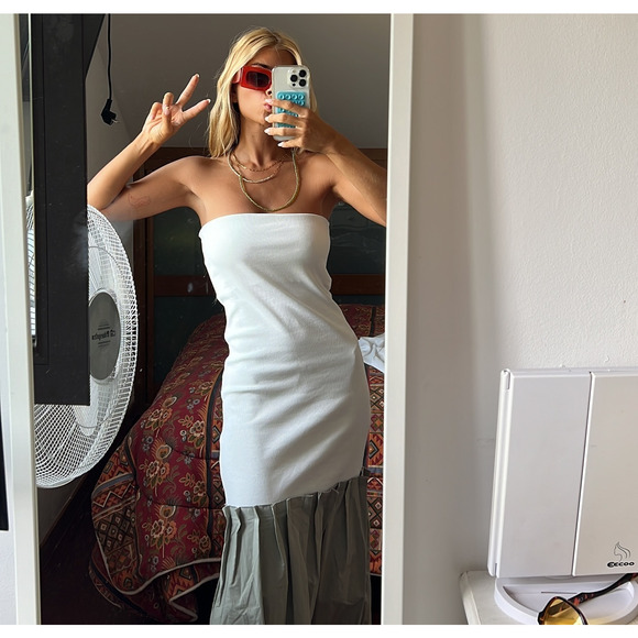 ZARA Strapless Pleated Midi Dress NWT – White & Sage Green, Size M & L - Picture 12 of 16